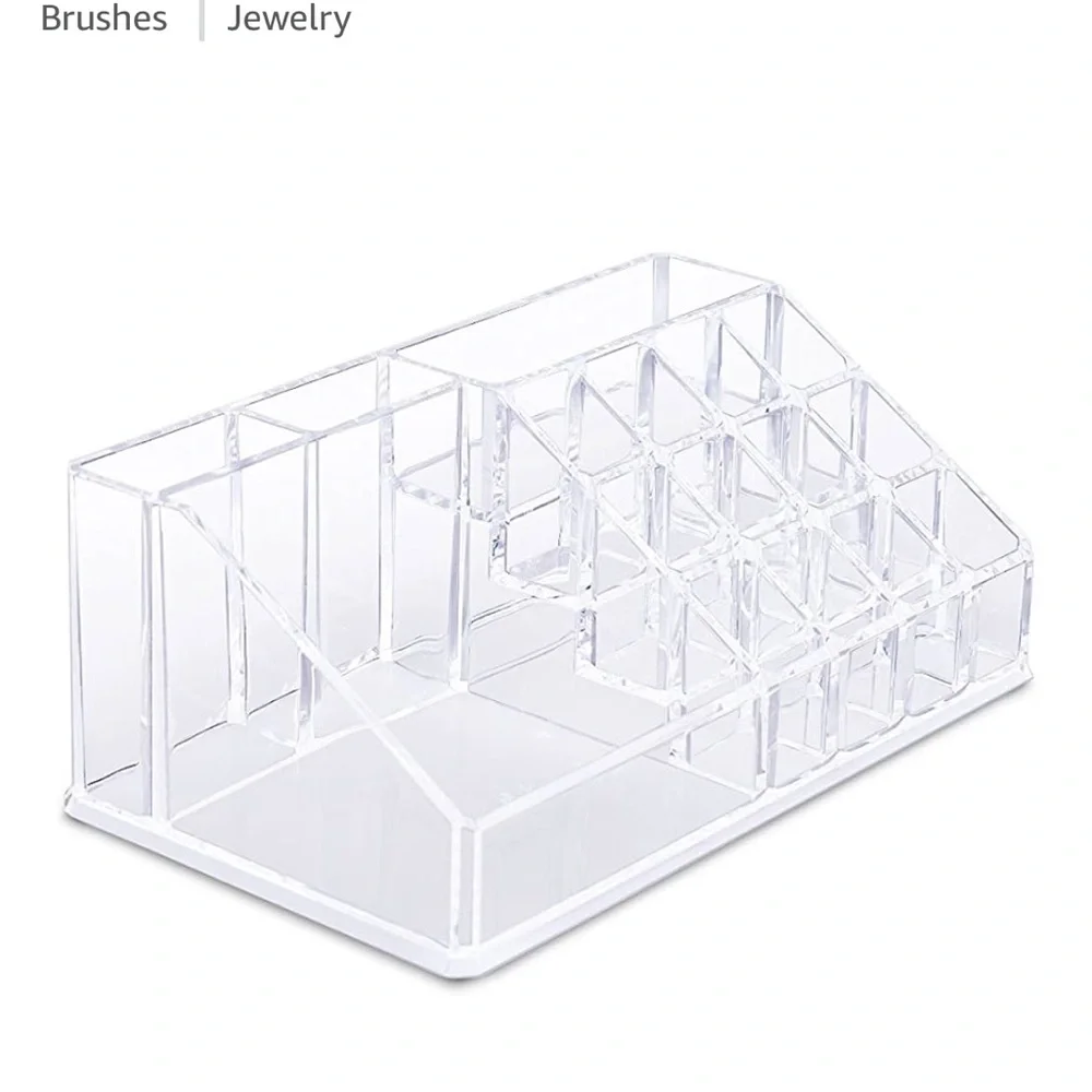 NWT Clear Acrylic Cosmetic Makeup Organizer Display Rack Holder 16 Compartments